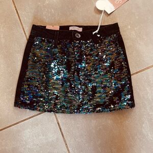 NWT SQUEEZE GIRLS BLACK DENIM SKIRT WITH SEQUINS